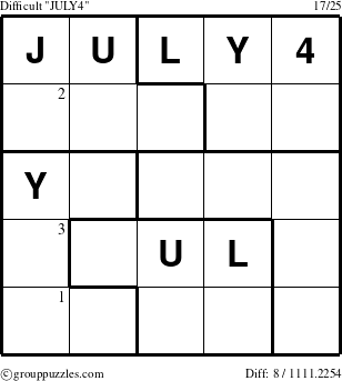 The grouppuzzles.com Difficult JULY4 puzzle for  with the first 3 steps marked