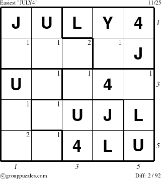 The grouppuzzles.com Easiest JULY4 puzzle for  with all 2 steps marked