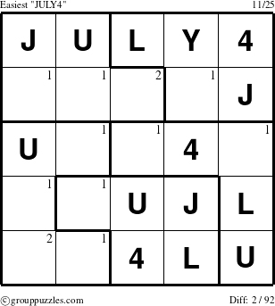 The grouppuzzles.com Easiest JULY4 puzzle for  with the first 2 steps marked
