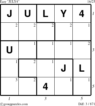 The grouppuzzles.com Easy JULY4 puzzle for  with all 3 steps marked