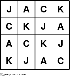The grouppuzzles.com Answer grid for the Jack puzzle for 