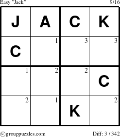The grouppuzzles.com Easy Jack puzzle for  with the first 3 steps marked