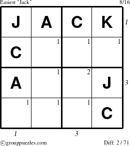 The grouppuzzles.com Easiest Jack puzzle for  with all 2 steps marked