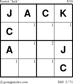 The grouppuzzles.com Easiest Jack puzzle for  with the first 2 steps marked