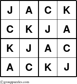 The grouppuzzles.com Answer grid for the Jack puzzle for 
