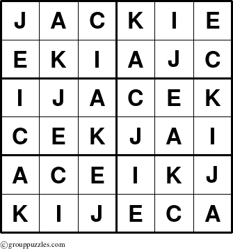 The grouppuzzles.com Answer grid for the Jackie puzzle for 
