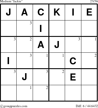The grouppuzzles.com Medium Jackie puzzle for  with the first 3 steps marked