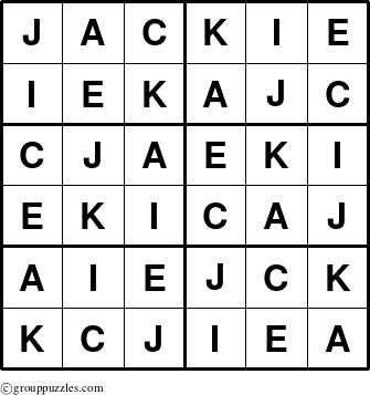 The grouppuzzles.com Answer grid for the Jackie puzzle for 