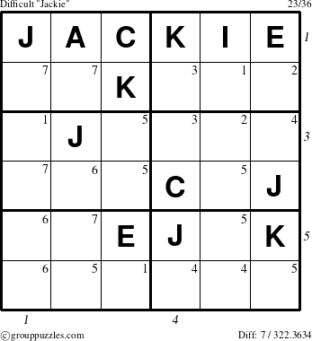 The grouppuzzles.com Difficult Jackie puzzle for  with all 7 steps marked