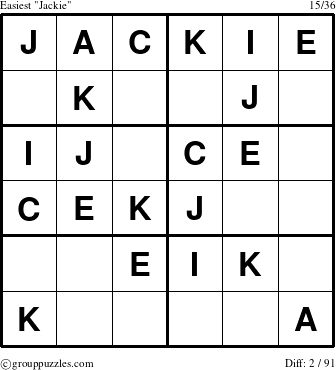 The grouppuzzles.com Easiest Jackie puzzle for 