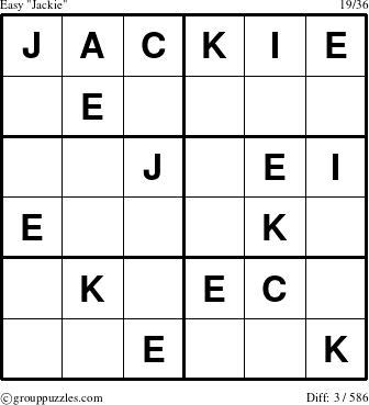 The grouppuzzles.com Easy Jackie puzzle for 