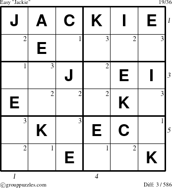 The grouppuzzles.com Easy Jackie puzzle for  with all 3 steps marked