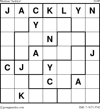 The grouppuzzles.com Medium Jacklyn puzzle for 