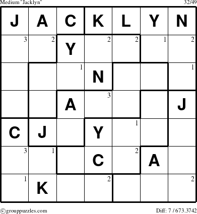 The grouppuzzles.com Medium Jacklyn puzzle for  with the first 3 steps marked