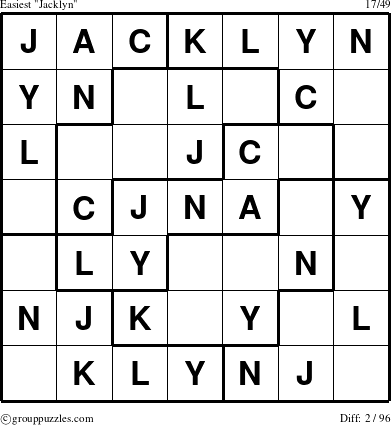 The grouppuzzles.com Easiest Jacklyn puzzle for 