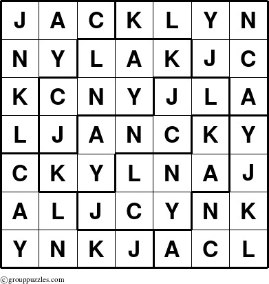 The grouppuzzles.com Answer grid for the Jacklyn puzzle for 