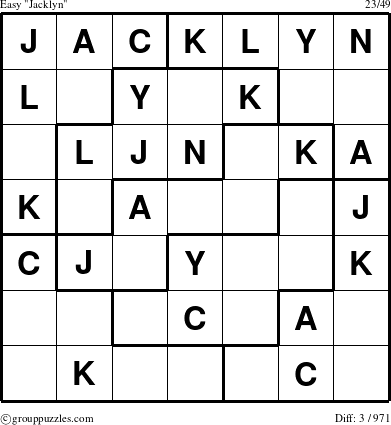 The grouppuzzles.com Easy Jacklyn puzzle for 