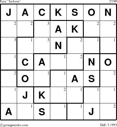 The grouppuzzles.com Easy Jackson puzzle for  with the first 3 steps marked
