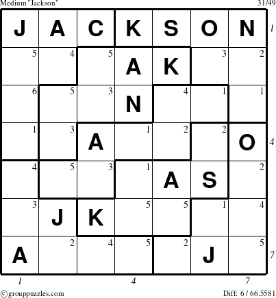 The grouppuzzles.com Medium Jackson puzzle for  with all 6 steps marked