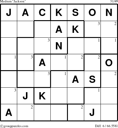 The grouppuzzles.com Medium Jackson puzzle for  with the first 3 steps marked