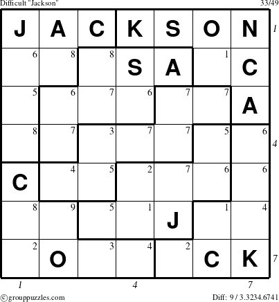 The grouppuzzles.com Difficult Jackson puzzle for  with all 9 steps marked