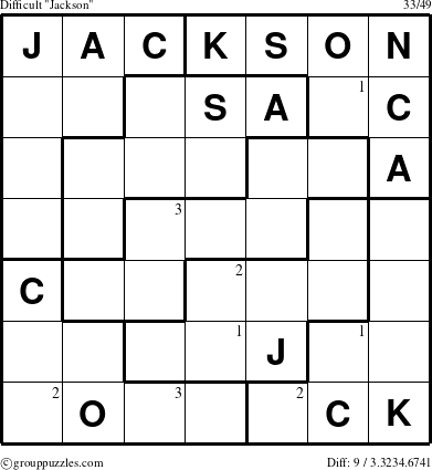 The grouppuzzles.com Difficult Jackson puzzle for  with the first 3 steps marked