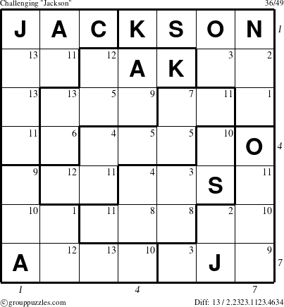 The grouppuzzles.com Challenging Jackson puzzle for  with all 13 steps marked