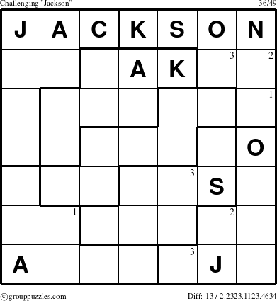 The grouppuzzles.com Challenging Jackson puzzle for  with the first 3 steps marked