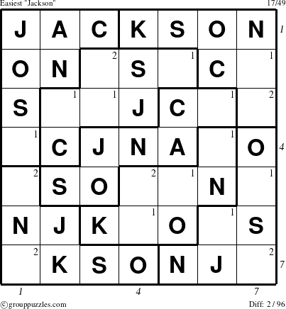 The grouppuzzles.com Easiest Jackson puzzle for , suitable for printing, with all 2 steps marked