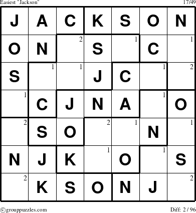The grouppuzzles.com Easiest Jackson puzzle for  with the first 2 steps marked