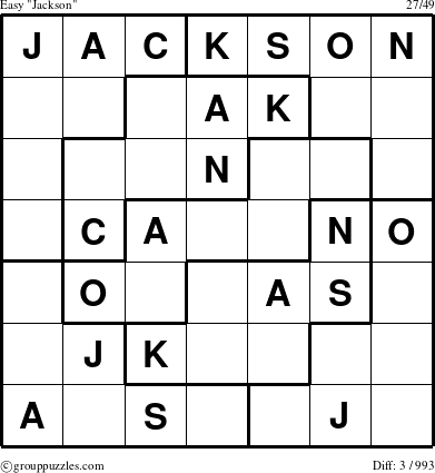 The grouppuzzles.com Easy Jackson puzzle for 