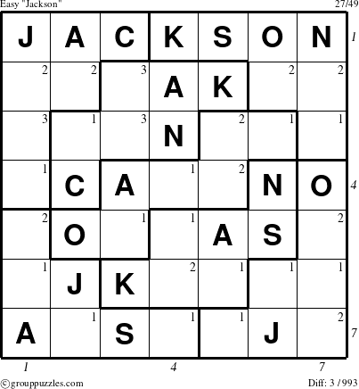 The grouppuzzles.com Easy Jackson puzzle for  with all 3 steps marked