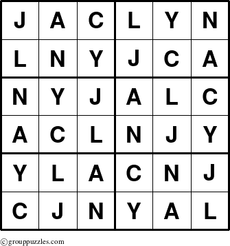 The grouppuzzles.com Answer grid for the Jaclyn puzzle for 