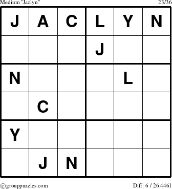 The grouppuzzles.com Medium Jaclyn puzzle for 