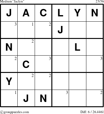 The grouppuzzles.com Medium Jaclyn puzzle for  with the first 3 steps marked