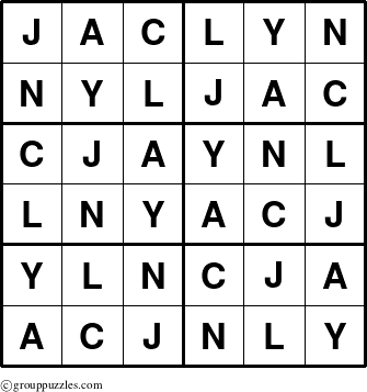The grouppuzzles.com Answer grid for the Jaclyn puzzle for 