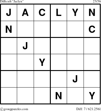 The grouppuzzles.com Difficult Jaclyn puzzle for 