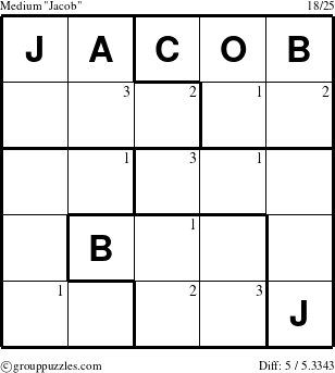 The grouppuzzles.com Medium Jacob puzzle for  with the first 3 steps marked