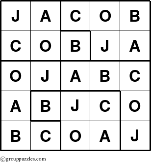 The grouppuzzles.com Answer grid for the Jacob puzzle for 
