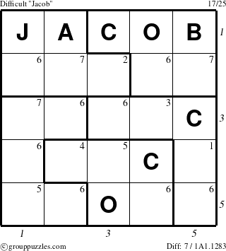 The grouppuzzles.com Difficult Jacob puzzle for  with all 7 steps marked