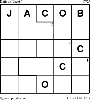 The grouppuzzles.com Difficult Jacob puzzle for  with the first 3 steps marked