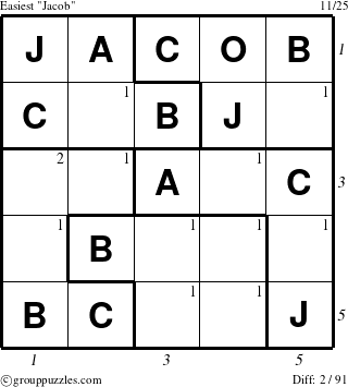 The grouppuzzles.com Easiest Jacob puzzle for  with all 2 steps marked