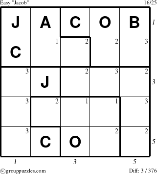 The grouppuzzles.com Easy Jacob puzzle for  with all 3 steps marked