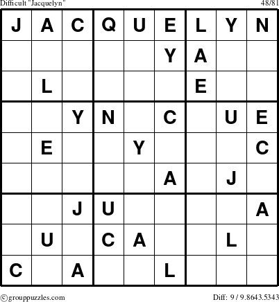 The grouppuzzles.com Difficult Jacquelyn puzzle for 