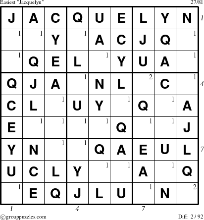 The grouppuzzles.com Easiest Jacquelyn puzzle for  with all 2 steps marked