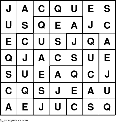 The grouppuzzles.com Answer grid for the Jacques puzzle for 