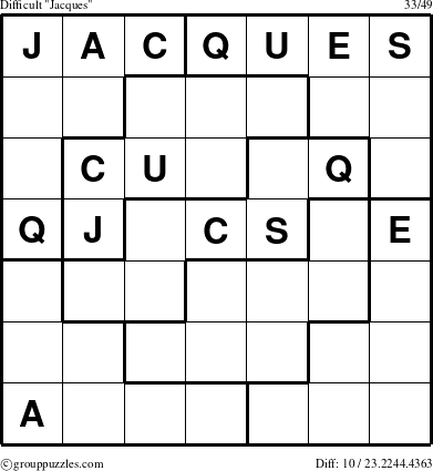 The grouppuzzles.com Difficult Jacques puzzle for 