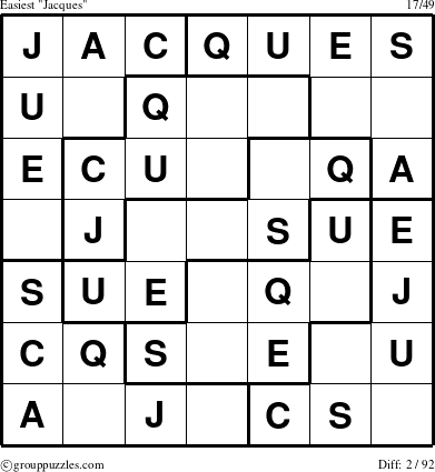 The grouppuzzles.com Easiest Jacques puzzle for 
