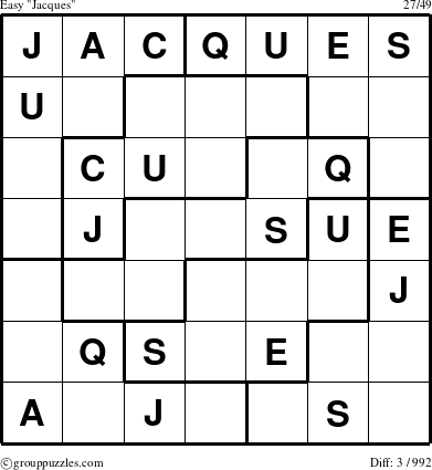 The grouppuzzles.com Easy Jacques puzzle for 