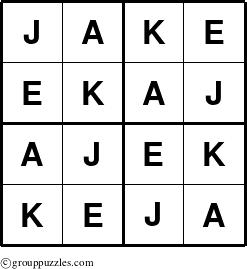 The grouppuzzles.com Answer grid for the Jake puzzle for 